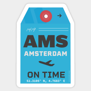 AMS Amsterdam luggage tag style blue Sticker